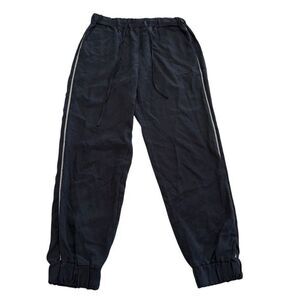 ZARA Silver Metallic Side Stripe Elastic Waistband Tencel Jogger Black Pants XS